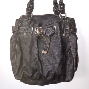 Rosetti Black Pebble Texture Faux Leather Large Hobo Shoulder Handbag Purse